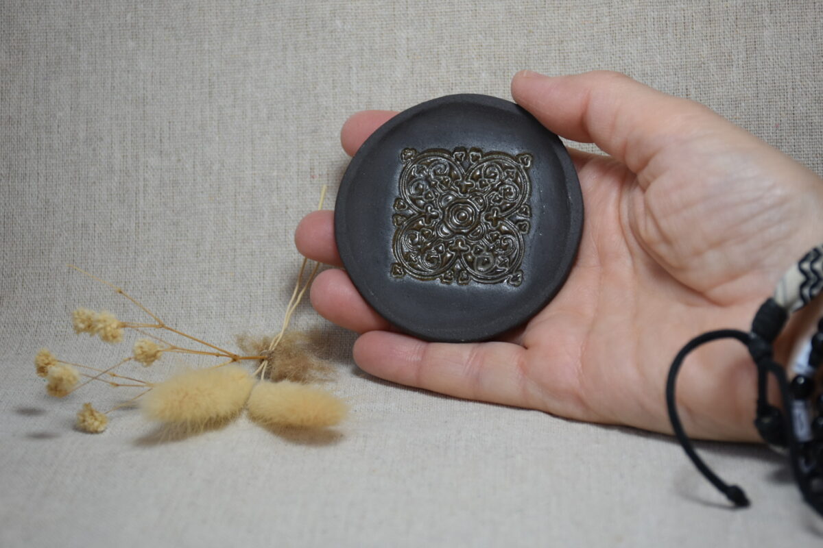 Black Ceramic Ring Dish | Ornate Vintage Floral Stamped Jewelry Tray Black Ceramic Ring Dish | Ornate Vintage Floral Stamped Jewelry Tray