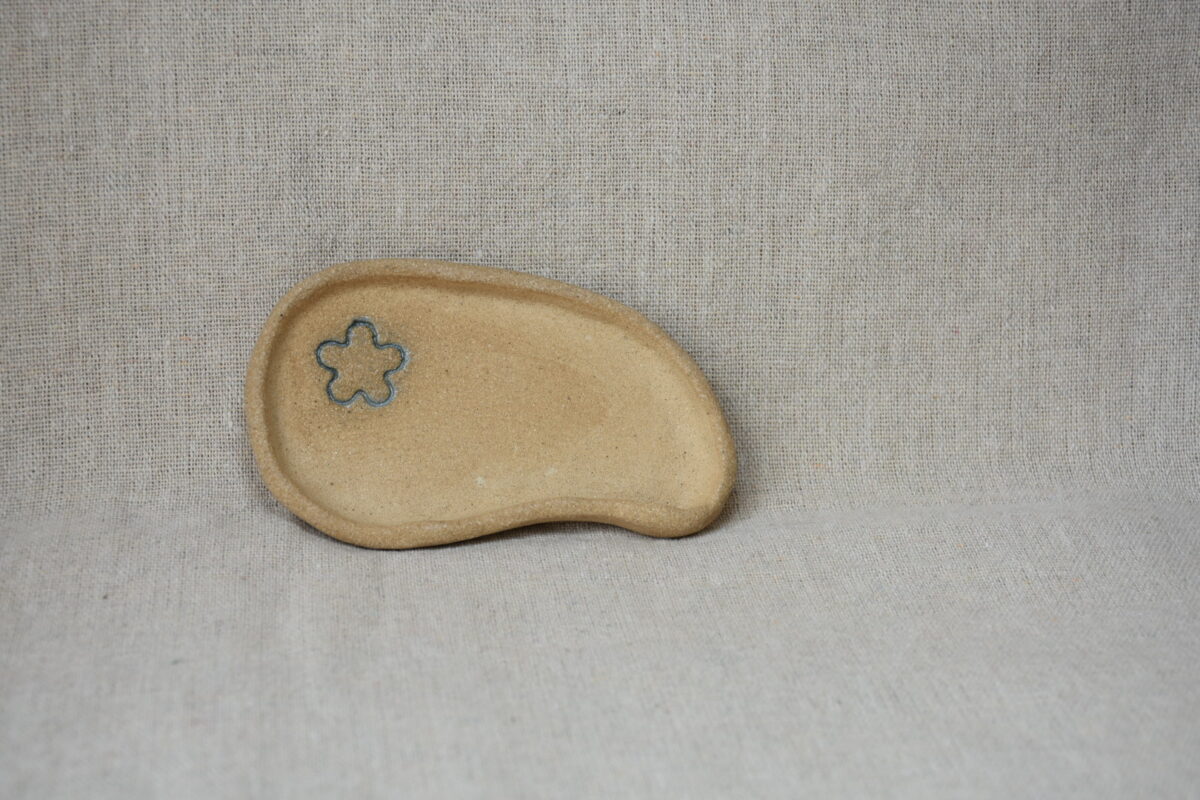 Handmade Stoneware Catchall | Small Rustic Jewelry Dish with Blue Flower Handmade Stoneware Catchall | Small Rustic Jewelry Dish with Blue Flower
