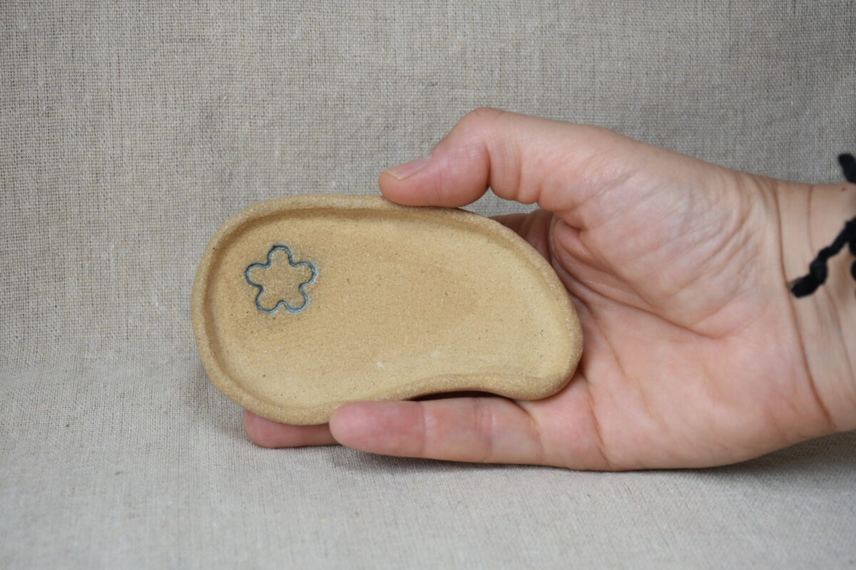 Handmade Stoneware Catchall | Small Rustic Jewelry Dish with Blue Flower Handmade Stoneware Catchall | Small Rustic Jewelry Dish with Blue Flower