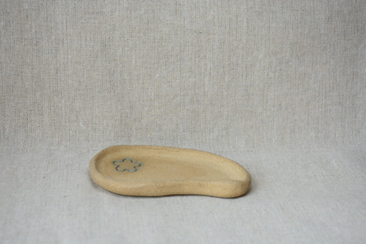 Handmade Stoneware Catchall | Small Rustic Jewelry Dish with Blue Flower Handmade Stoneware Catchall | Small Rustic Jewelry Dish with Blue Flower