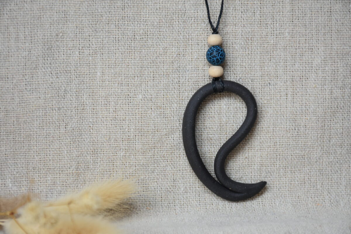 Handmade Black Ceramic Swirl Necklace | Minimalist Wave Pendant Handmade Black Ceramic Swirl Necklace | Minimalist Wave Pendant