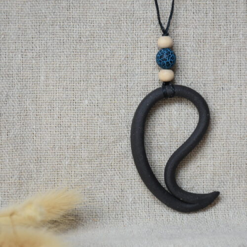Handmade Black Ceramic Swirl Necklace | Minimalist Wave Pendant