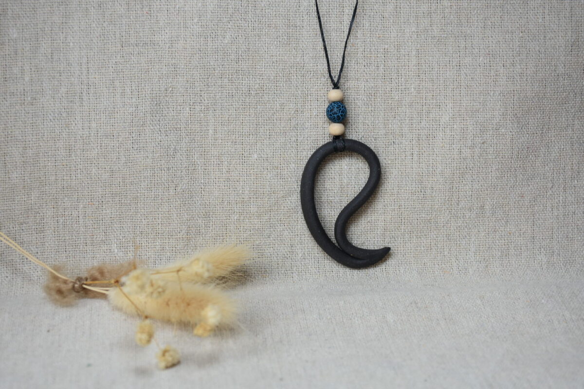 Handmade Black Ceramic Swirl Necklace | Minimalist Wave Pendant Handmade Black Ceramic Swirl Necklace | Minimalist Wave Pendant