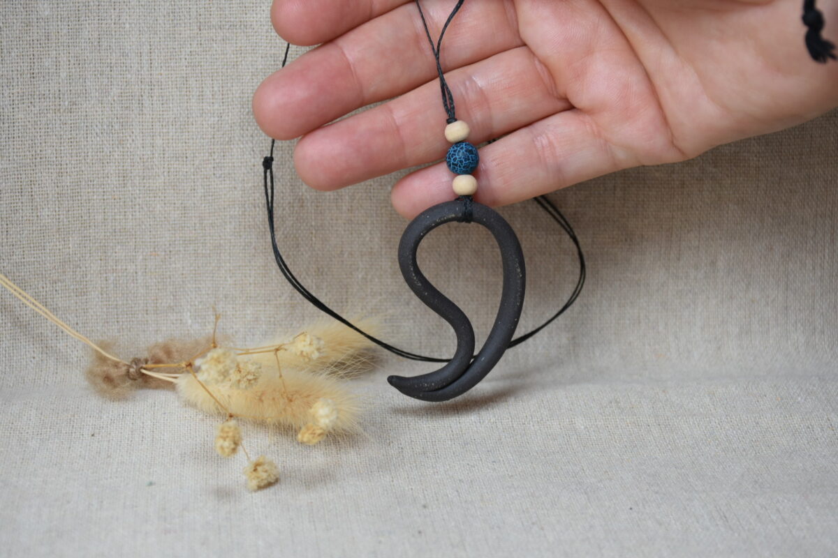 Handmade Black Ceramic Swirl Necklace | Minimalist Wave Pendant Handmade Black Ceramic Swirl Necklace | Minimalist Wave Pendant
